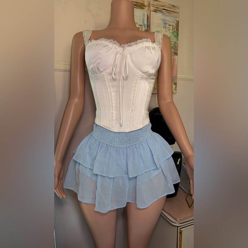 Light Blue Tiered Mini Skirt - Women - Picture 2 of 3